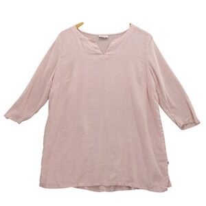J.Jill LOVE LINEN‎ Pink Tunic Top V-Neck 3/4 Sleeve Lightweight Casual M